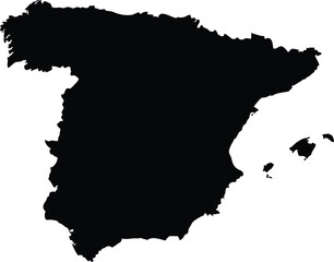 Silhouette Map of Spain with Islands Isolated Design