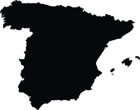 Silhouette Map of Spain with Islands Isolated Design