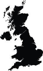 Silhouette Map of the United Kingdom with Islands