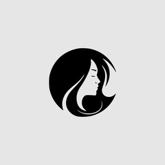 Elegant Female Profile Logo with Flowing Hair, a Minimalist Design for Fashion and Beauty