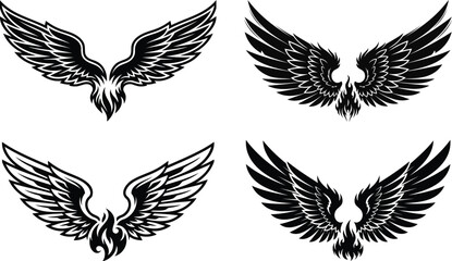 Stylized Eagle Wing Tattoo Designs in Black and White