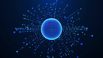Dynamic abstract digital network with a central glowing blue sphere radiating data particles, symbolizing global connectivity, technological innovation, and advanced information flow - Powered by Adobe