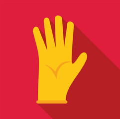 Clean yellow glove showing five fingers on red background, representing hygiene and protection