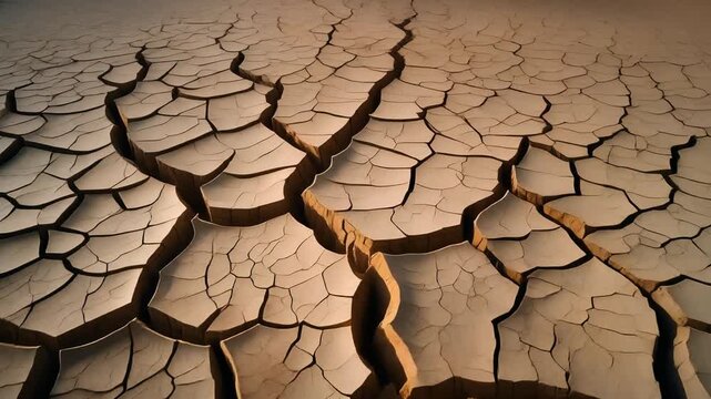 A detailed view of severely cracked ground, illustrating the harsh realities of prolonged drought and the fragile balance of our planet's ecosystems, emphasizing environmental challenges