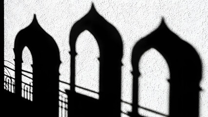 Shadow play of arched structures on a textured wall, creating a unique architectural silhouette against the light
