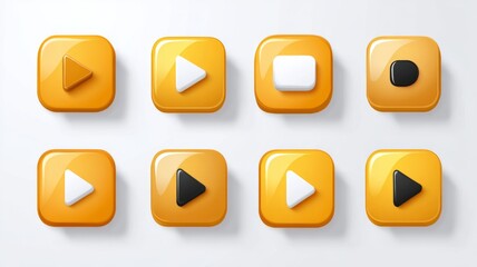 Play button icon vector set featuring multiple modern multimedia interface symbols on a clean white background