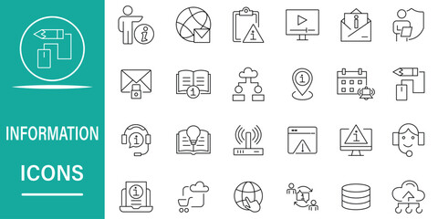Information line icon set. Includes data, info, help, support, document, assistance and more. Vector illustration. eps 10