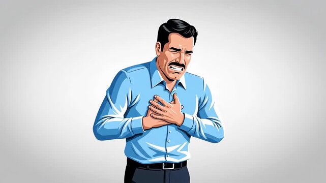 Man Experiencing Chest Pain, Illustration of Heart Attack Symptoms and Medical Problems