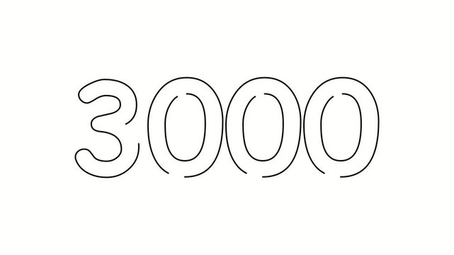 3000 date, number object business. One line drawing doodle hand drawn picture. Video 4k  object illustration, minimalism hand drawn sketch design modern new