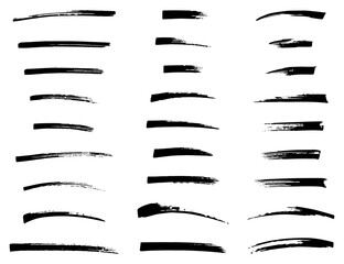 手書きのブラシストローク素材のセット、かすれ、アナログ質感