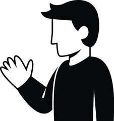Person greeting or saying hello with hand waving gesture black and white icon