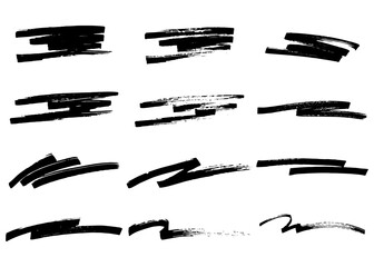 手書きのブラシストローク素材のセット、かすれ、アナログ質感
