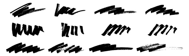 手書きのブラシストローク素材のセット、かすれ、アナログ質感