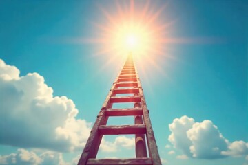 A stylized ladder ascending towards a bright, sunlit sky, symbolizing achievement and upward mobility Perfect for illustrating concepts of progress, ambition, and reaching goals , hope, top, ladder