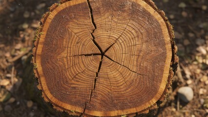 Naklejka premium Close-Up of Tree Stump with Rings Tree Stump Wood Texture Growth Rings