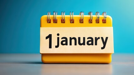 Desktop desk calendar prominently displays the first day of the first month