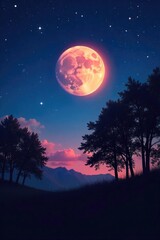 Silhouetted trees against a star-filled night sky, bathed in the soft glow of the moon A sense of serenity and spiritual reflection pervades the scene , peaceful, dreamy