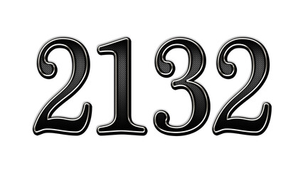 black metal 3d design of number 2132 on white background.