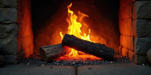 Crackling firewood flames dance in a cozy fireplace, casting a warm orange and yellow glow on the surrounding stone Perfect for autumn, winter, or hearth-themed projects , fireplace, texture, flames