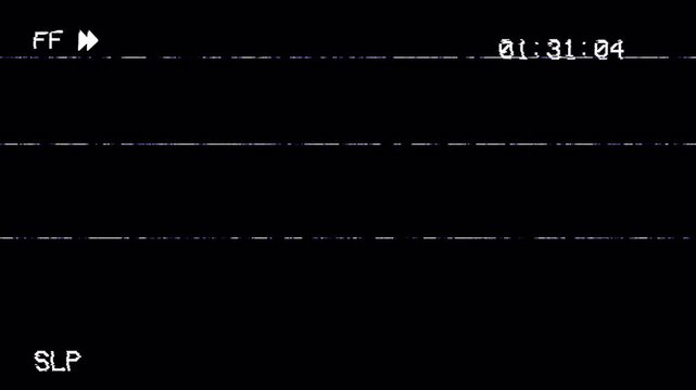 Fast Forward VHS Tape with Glitch Lines Distorted Signal Overlay Video Effect 4k video animation seamless loop