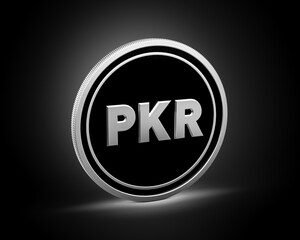 Silver And Black Rounded Pakistani Rupee Coin On Shiny Silver Glow Background 3d Illustration