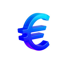Glossy Euro currency symbol in blue gradient with sleek curves and reflective edges, 3D Illustration