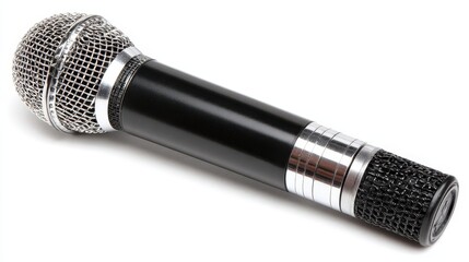 Professional handheld audio capturing device rests diagonally on a clean white background