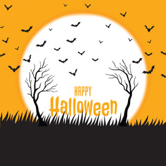 Spooky Halloween Night with Flying Bats and Trees