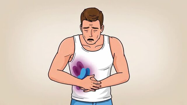 Illustration Of A Man Experiencing Pain and Injury in His Abdominal Region