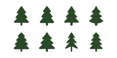 Obraz premium Set of conifer tree silhouettes design flat vector illustration in green color