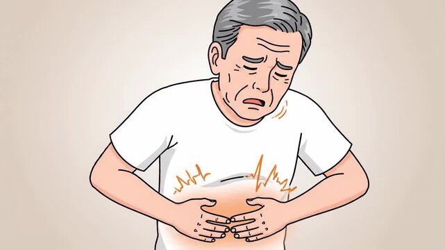 Illustration Of Man Experiencing Abdominal Pain And Discomfort, Health Concept Visual
