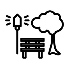 Park Scene Vector Line Icon Design