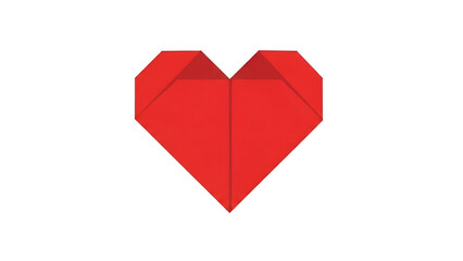 A simple, stylized red origami heart shape with clean lines and a white background.
