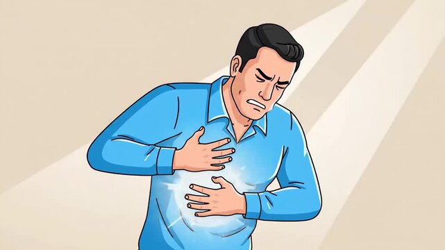 Man Experiencing Severe Chest Pain and Possible Heart Attack Animated Sequence