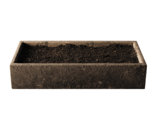 Preparation for New Beginnings: A rectangular container rests, filled with rich soil, a blank canvas awaiting the nurturing touch of cultivation