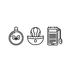 Modern icons representing sustainability growth and technology innovation in a clean, minimalist design perfect for web and print projects