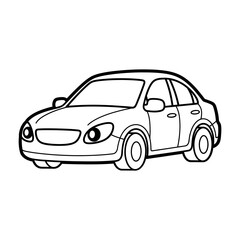 Fototapeta premium Simple outline illustration of a four-door sedan, ideal for children's coloring activities, educational resources, or automotive design concepts, depicting a basic mode of transportation