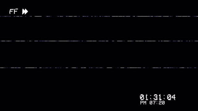 VHS Fast Forward FF Screen Overlay with Distorted Signal and Analog Glitch Noise 4k video animation seamless loop
