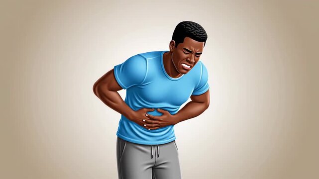 Man Experiencing Abdominal Pain and Distress, Demonstrating Physical and Emotional Agony