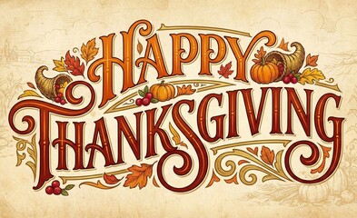 vintage style poster Happy thanksgiving. AI