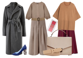 elegant women's autumn and winter fashion collection, showcasing sophisticated coats, stylish dresses, and cozy knitwear.
