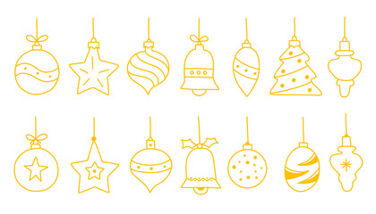 set of gold line art Christmas balls