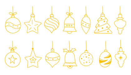 set of gold line art Christmas balls