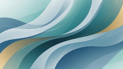 Flowing abstract lines and waves in calming blue, green, and gold tones, creating a serene modern background.