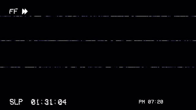VHS Fast Forward Distortion Effect Overlay Loop. Retro VCR OSD Display Interface with Analog Static and Glitch Lines 4k video animation seamless loop