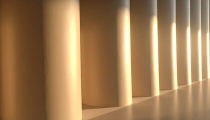 Cylindrical columns bask in sunlight, repetitive structure