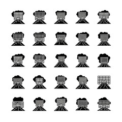 Dynamic volcano eruption icons showcase natural disaster risk, perfect for educational materials, awareness campaigns, and geological studies, originally vector art