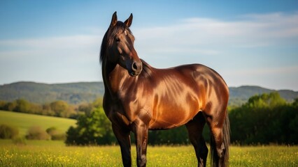 Obraz premium Majestic Brown Sport Horse in Sunny Field 
