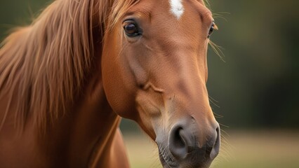 Detailed Portrait of a Chestnut Horse with White Blaze
