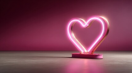 Valentine's day gift box with neon heart pink background romantic theme elegant presentation